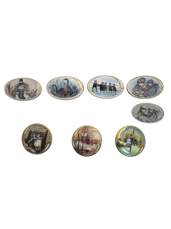 P. Buckley Moss Jewelry - Lot Of 8 P. Buckley Moss Porcelain Membership Pins Brooches Signed Numbered Vtg